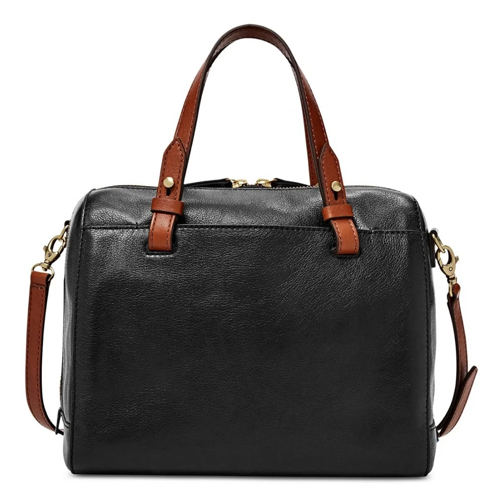 Fossil Black Brown Rachel Small Leather Satchel Purse Handbag Classic - no strap